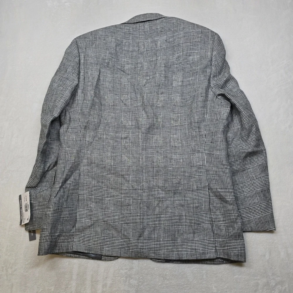 Michael‎ Kors Linen Sport Coat Mens 41R Large Black White Plaid Classic Fit NEW